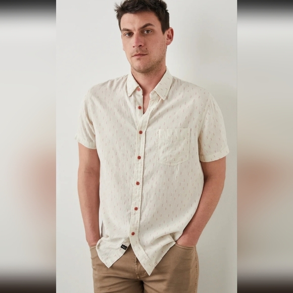 Rails Men's Carson Linen Blend Shirt - Louis Leaf White Red - Picture 1 of 10